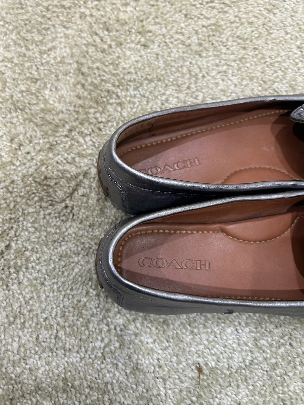 Coach Metallic gunmetal slip-on Tassel bow driving walking Loafers size 10 - Picture 11 of 13